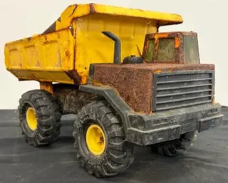 Vintage Tonka Mighty Dump Truck, Pressed Steel, Yellow/Black, 1980s, Heavy Rust