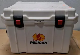 Pelican Elite 30QT Cooler – White with Black Latches and Red Accents