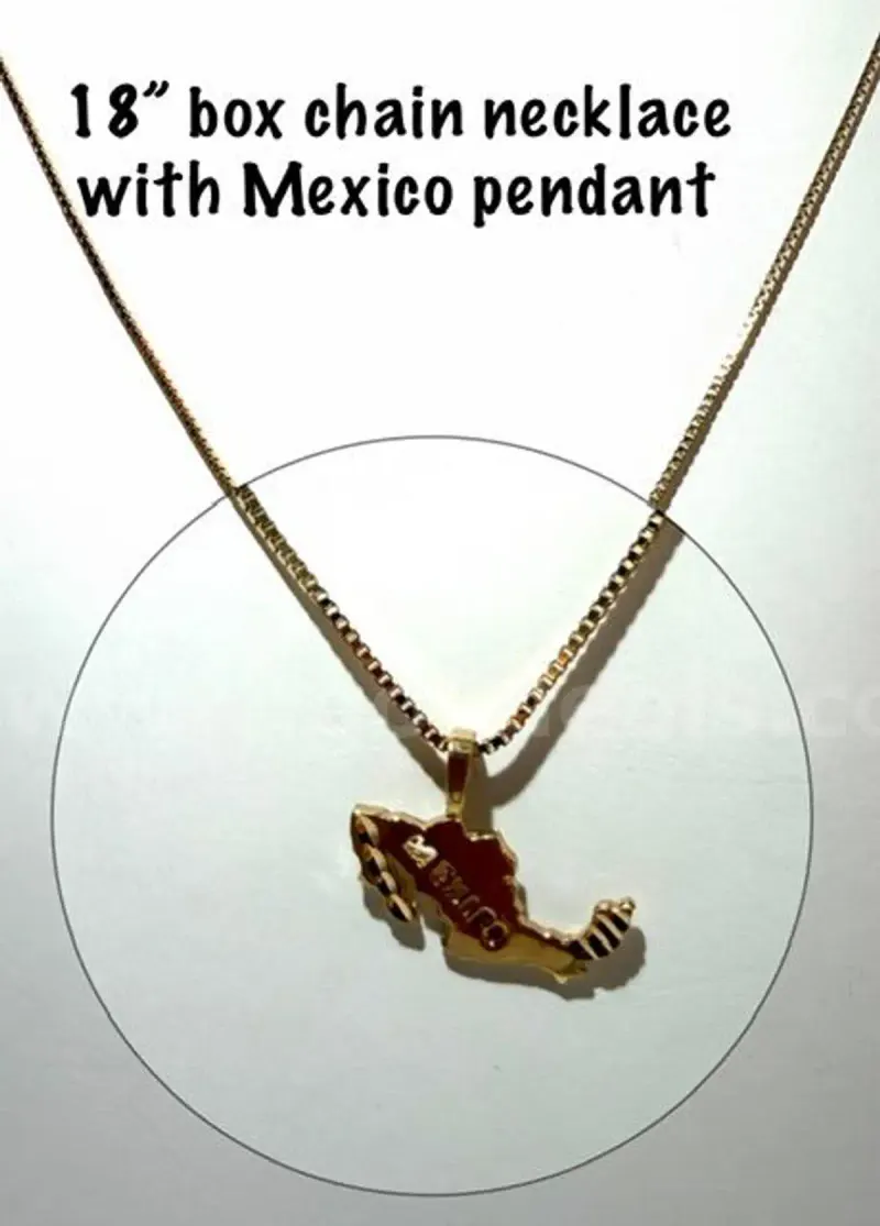 Uniquely Designed, 24k Gold Filled Mexico Pendant, W/18 Inch Box Chain Necklace