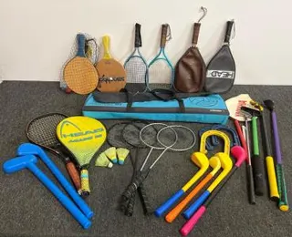 Mixed Lot: Wilson & HEAD Tennis Racquets, Smashball, Badminton, Kids Golf, Accessories, 27+ Pieces