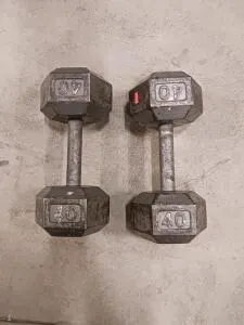 Pair of 40 lb Hex Dumbbells, Cast Iron, Knurled Steel Handles, 80 lb Total Weight