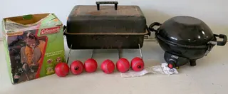 Coleman Party Grill, Classic Propane Grill, PerfectTemp Heater, & 6 Phinix Practice Baseballs Lot