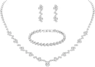 Crystal Wedding Jewelry Set, Necklace Earrings, for Accessories | Silver jewelry design, suitable almost occasions, non fading, non oxidizing, Valentine's Day gift, wedding jewelry sets