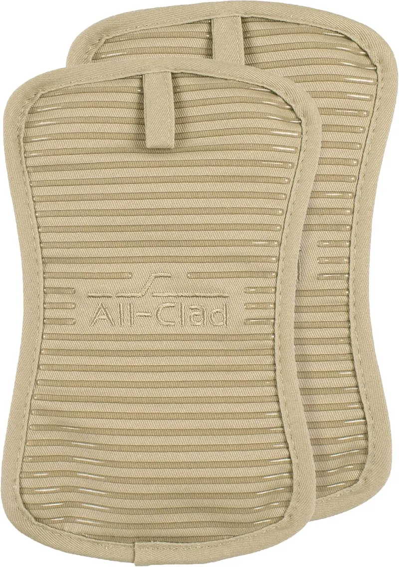 All-Clad Premium Pot Holder & Hot Pad: Heat Resistant to 500 Degrees - 100% Cotton, 10"x6.25" Hot Pad for Kitchen and Barbeque, (2-Pack), Cappuccino