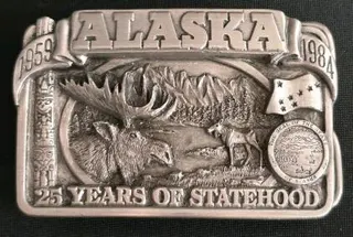 1983 Siskiyou Alaska 25 Years Statehood Pewter Belt Buckle, Limited Edition 1033/5000