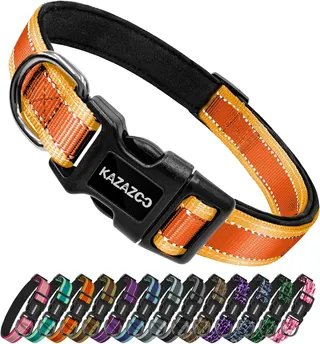 Kazazoo Reflective Dog Collar with Soft Padding Dog Collar for Medium & Small Dogs, No Pull, Heavy Duty, Adjustable Nylon Collar with Quick-Release Buckle, Walking Training-Orange-XS