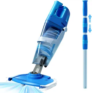 Cordless Pool Vacuum Above & Inground Pools, Powerful 1590 GPH Suction,Handheld Telescopic Pole up to 85.45", 1H Runtime, 2L Debris Bin, Rechargeable Pool Cleaner for Spas & Hot Tubs