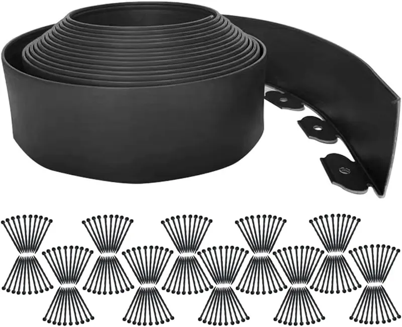 Garden Edging Borders 131FT,Landscape Edging Black[Extra Tall 4IN High] with 200pcs Plastic Stakes, Lawn Edging Flexible DIY Fence for Landscaping,Flower Bed,Grass,Gravel,Tree Surrounding
