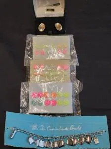 Assorted Jewelry including: Zirconia Earrings, (3) Unopened Glow-In-The-Dark Earrings, & (1) Ten Commandments Bracelet