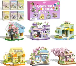QISHOUTING 6 Packs Mini Flower Shops Building Set, 1165PCS-Party Favors for Kids, Creative Botanical Collection Garden Playset Micro Building Toy, Home Decor and Office Art Gift Women, Mom, Girls