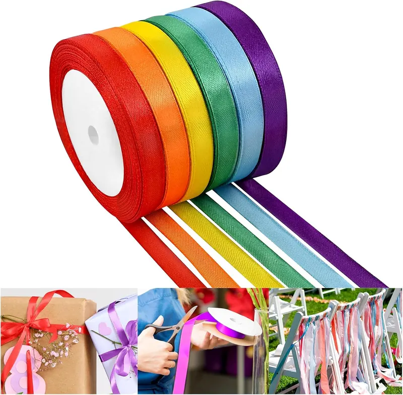 NACHLYNN 150 Yards Rainbow Satin Ribbon 3/8 inch Wide Polyester Fabric Ribbon Use for Gift Wrap Wedding Bridal Baby Shower Bows Decor Flower Bouquet Crafts