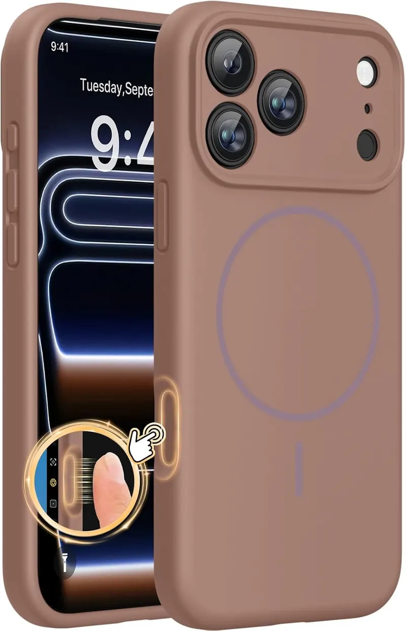 Miracase Magnetic for iPhone 17 Pro Case, Silicone, Chocolate | Compatible with MagSafe, Soft Microfiber Lining,Shockproof Drop Protection Phone Case for 17 Pro