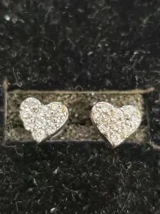 Heart-Shaped Sterling Silver Pavé Stud Earrings with Clear Stones, Butterfly Backs, Includes Box