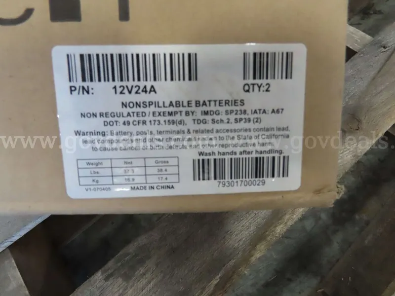 batteries (inspection/pickup by appointments only -24 hour notice)