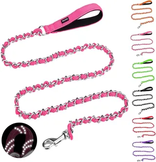 HOMIMP Chew Proof Dog Leash for Medium Large Dogs, Reflective 6 FT Heavy Duty Metal Chain Dog Leashes with Soft Padded Handle, Anti Bite Durable Rope Leashes for Pitbull, Non Chewable