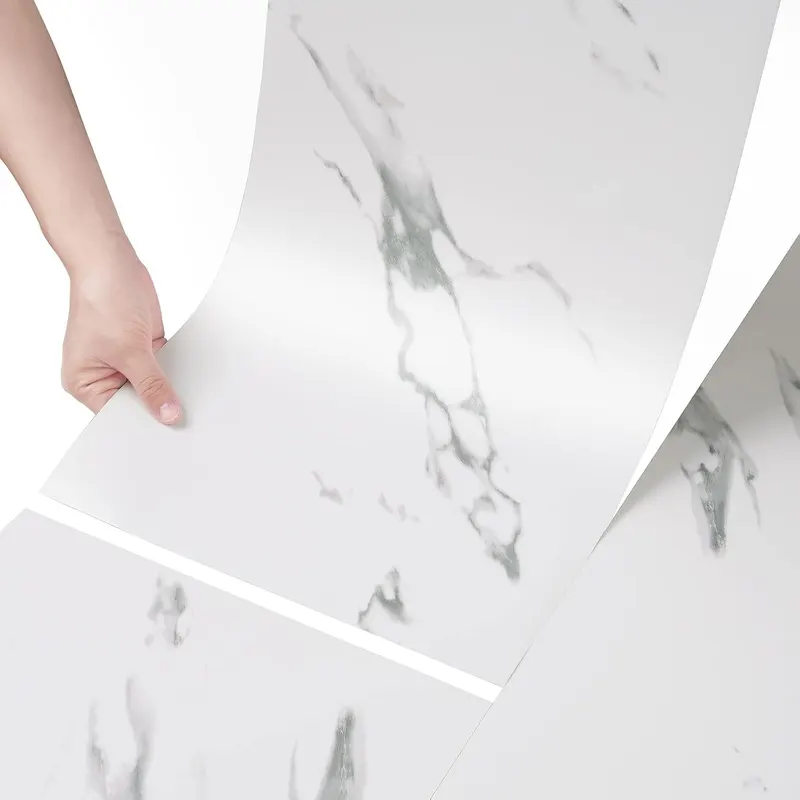 Stickyart 15-Piece White Marble Peel and Stick Floor Tile for Bathroom Floor Tile Peel and Stick on Wall Vinyl Flooring Roll Waterproof 12"x24" Self Adhesive Vinyl Flooring Tiles for Kitchen Bedroom