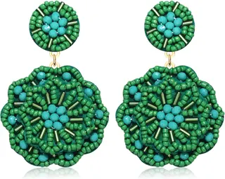 Statement Beaded Drop Earrings for Women Layered Bead Dangle Earrings
