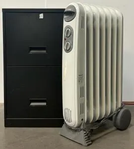 PATTON Oil-Filled Radiator Heater 1500W 7-Fin & Black 2-Drawer Metal File Cabinet Vertical