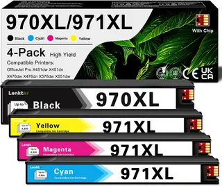 970XL 971XL Ink Cartridges High-Yield Replacement for HP Ink 970XL 970 971 for OfficeJet Pro X451dw X451dn X476dw X476dn X576dw X551dw Printer (4 Pack, Black/Cyan/Magenta/Yellow)