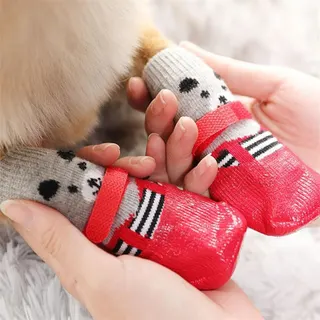 Waterproof Dog Shoes, Non-Slip Dog Socks, Hardwood Floor Paw Protectors, Socks to Prevent Paw Licking, Pet Socks, Indoor and Outdoor Lace-Up Dog Socks for Small Dogs Size M (Red) Prime