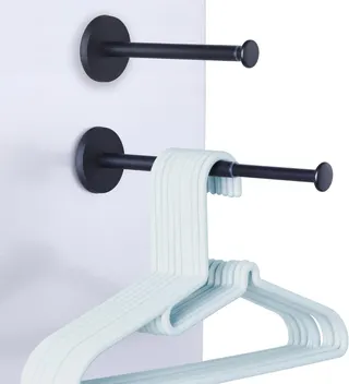 Magnetic Hanger Organizer Rack, Extendable Clothes Hanger Stacker for Washing Machine or Dryer, Space Saving Hanger Storage Holder, Keep Clothes Hangers in Hand, Black, Pack of 2