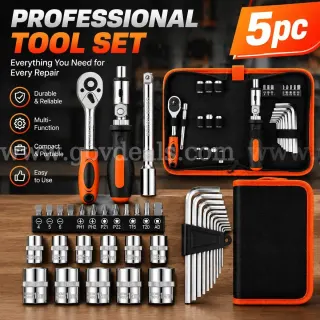 SHIPPING AVAILABLE Lot of 5 New 24-Piece Mechanic Tool Set, Household Hand Tools Kit in Box (AA-01)