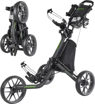 EASEGO Golf Push Cart 3 Wheel : Golf Bag Cart Foldable with Phone Holder/Cup/Umbrella Holder Compact Golf Pull Carts Quick Fold Golf Caddy Push Carts with Large Wheelbase for Different Terrain