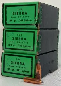 Sierra 6mm .243 100 Grain Spitzer Bullets, 3 Boxes (300 Count), Copper Jacket, Vintage