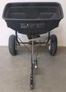 Craftsman Tow-Behind Broadcast Spreader, 85 lb Capacity, 4-8 ft Spread Width, 10 in Pneumatic Tires