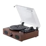 Amazon Basics Desktop Vinyl Record Player Turntable with Bluetooth Playback, Built-in Spea...