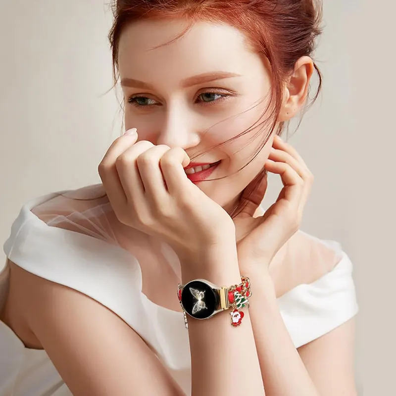 Stylish Metal Band Compatible with Samsung Galaxy Watch 7 Band/FE 6 5 4 40mm 44mm,Galaxy Active 2, 20mm Watch Strap Pretty Chain with Cute Decorative Charms Accessories for Samsung Watch Bands Women