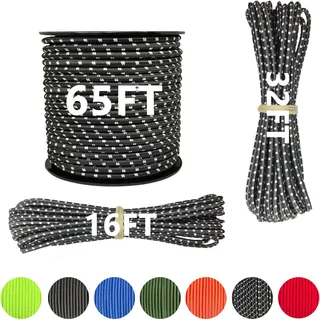 1/4" x 32' Marine Grade Bungee Cord Elastic Shock Cord, Kayak Stretch String Rope, Heavy Duty Bungee Shock Cords for Repairing Tent Poles, DIY, Tie Downs (Black White Camo)