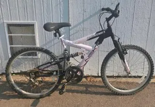 Next Power Climber 24" Full Suspension Mountain Bike, 18-Speed, White/Pink, Steel Frame Tires need air
