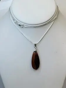 19.95ct. Natural Rianow Fire Agate Teardrop Pendant Gemstone 24" Necklace