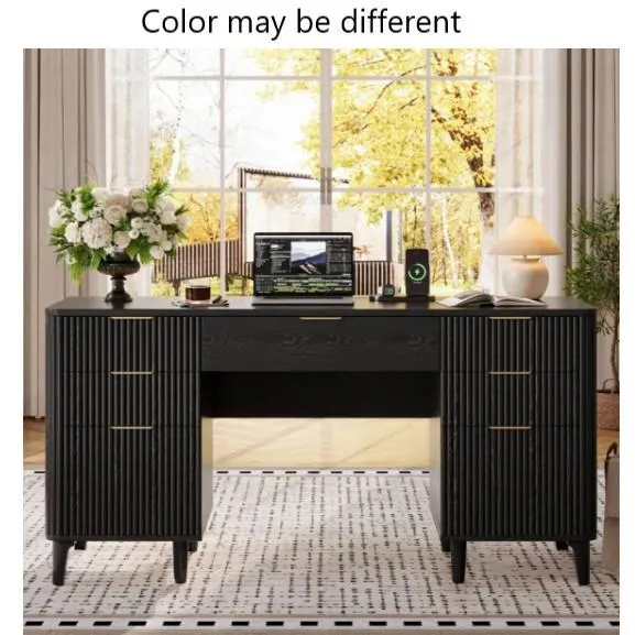 Furniture - Mercer41 Executive Desk, Ilze Ceiling Fan, Adcock Faux Black Olive Tree