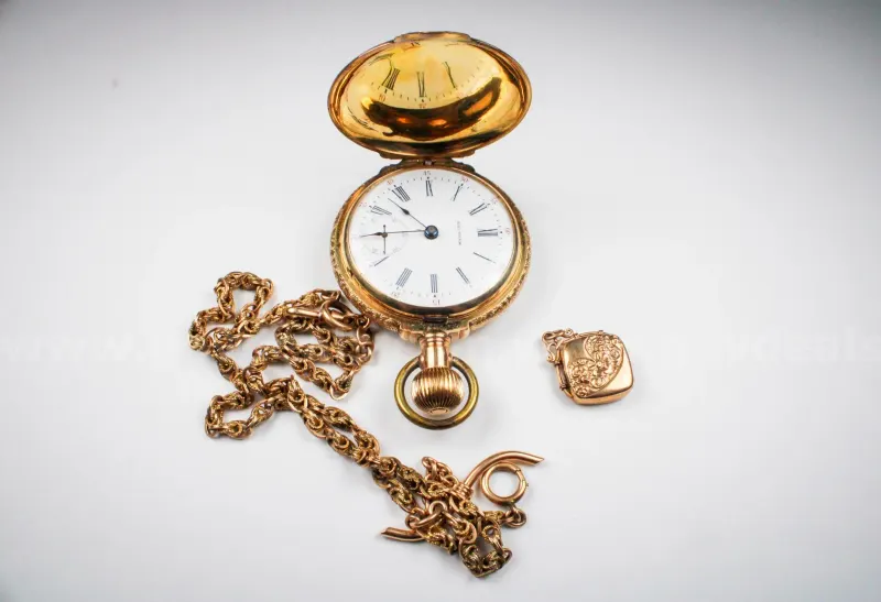 Waltham 14kt Gold Closed Face Pocket Watch and Chain