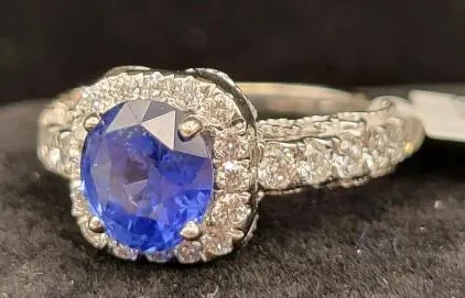18K White Gold 2.44ct Blue Sapphire GIA Certified Ring w/ 0.80ctw Diamond Accents, Appraised