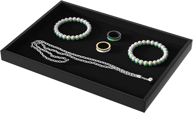Julysky Jewelry Organizer Trays for Drawer,Jewelry Display Organizer Case for Women,Bracelet Necklace and Ring Display Stand for Selling,Velvet Jewelry Storage Display (Black, Empty Plate)