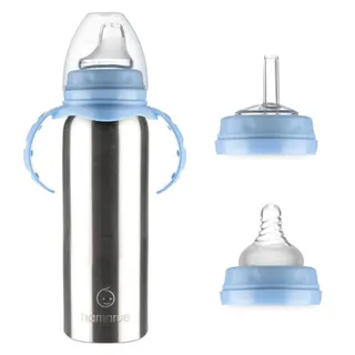 3-in-1 Stainless Steel Baby Bottle – Newborn to Toddler Sippy and Straw Cup, Leak-Proof Insulated, Ages 0–4, 8 oz Blue