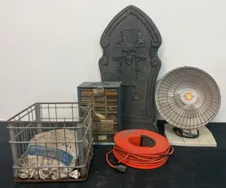 Presto HeatDish Plus Heater, Laclede 2216CAM Tire Chains, Extension Cord Reel, Parts Organizer, Halloween Tombstone, Metal Basket