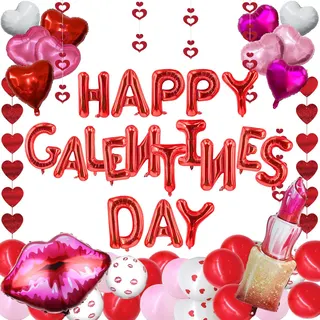 Happy Galentines Day Balloons Decorations 172Pcs Galentines Balloons Set Include Happy Galentine’s Day,Lip,Heart Shape,Lipstick Shape Foil Balloon and Latex Balloon for Galentine Days Party Decor