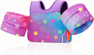 MoKo Toddler Swim Vest for Kids 13-30/20-50/22-66lbs, Swim Arm Floaties Cartoon Swimming Water Wings Pool Float Vests Sleeves Shoulder Straps Arm Band for Children Learn to Swim