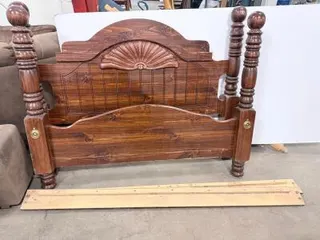 Traditional Carved Wooden Full/Queen Bed Frame, Poster Style, Decorative Turned Posts