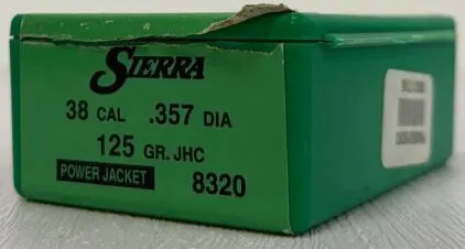 Sierra .357 125gr JHC Power Jacket Bullets, Model 8320, Copper Jacket, Ideal for .38/.357 Reloading