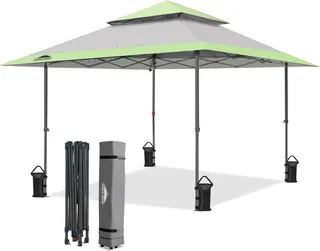 EAGLE PEAK 13x13 Pop Up Canopy Tent, Auto Extended Eaves, Gray | Easy Setup, Heavy Duty Outdoor Canopy Tent, Pop Up Gazebo for Backyard, Patio, Camping & Parties, Wheeled Carry Bag, UPF 50