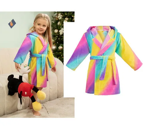 Boys Girls Bath Cover up with Belt & Pockets, Cute Hooded Design