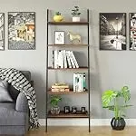 TINKLE WELL 5-Tier Bookshelf, Industrial Leaning Ladder Shelf, Wooden Storage Display Rack...