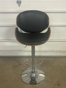 Adjustable Bar Stool with Bentwood Frame, Black Faux Leather Seat, and Chrome Base