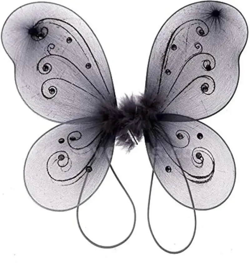 Brand New - Organza Nylon Butterfly Fairy Wings w/Rhinestone Glitters (22" x 15", Black) - Shipping Available