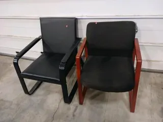 Black Metal Guest Office Chair & Wood Frame Guest Chair, Padded Seat/Back, 18" Seat Height